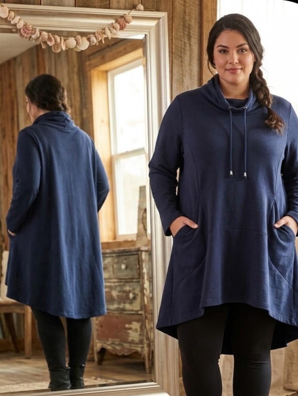 Dark Navy Knit Pulliver Tunic Sweatshirt 2X Ulla Popken Flared Hi-lo Hem